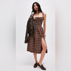 Free People Laters Baby Brown Plaid Midi Dress